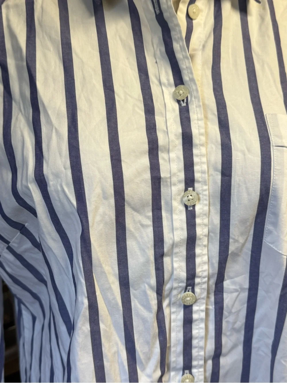 EUC J. Crew Blue and White Vertical Stripe Button-Up Shirt